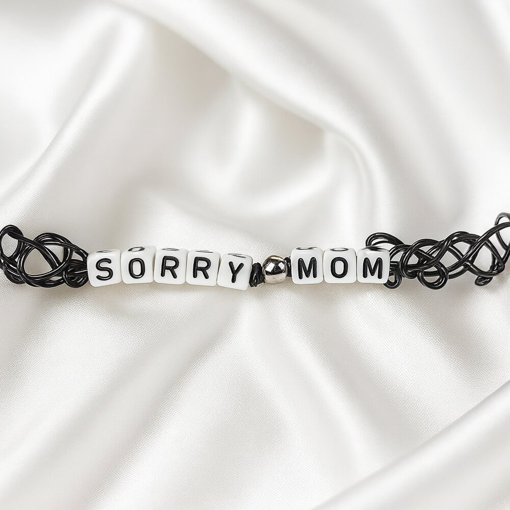 Stylish Black Elastic Bracelet – “SORRY MOM” Beaded Statement & Minimalist Chic